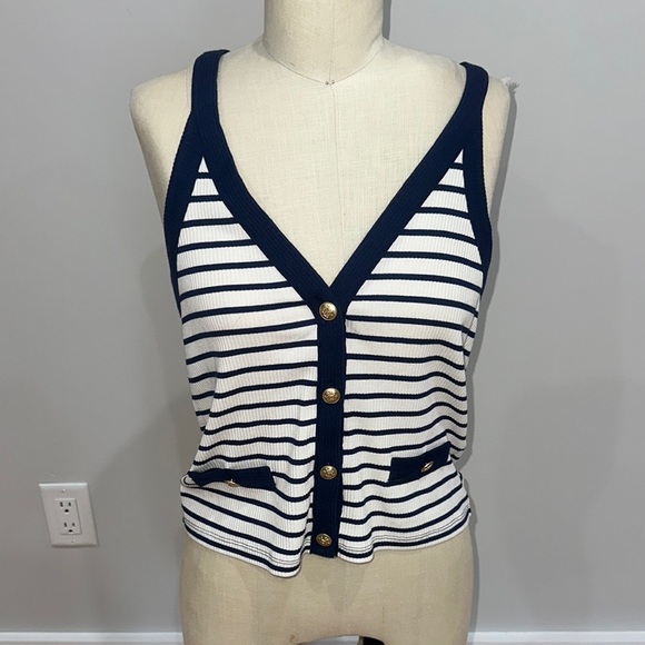 NWOT J.crew Striped Navy and White Button-Up Tank Top - Picture 1 of 9
